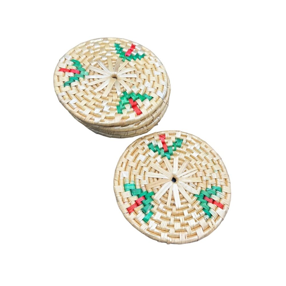 Vintage Set of 6 Seagrass / Straw Coasters / Trivets 5.5" Diameter Boho